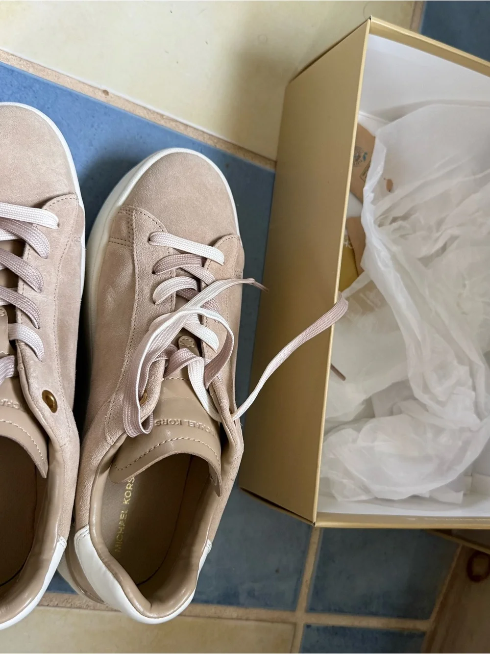 Michael Kors Tan Suede Platform Lace-Up Sneakers